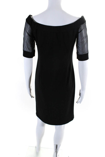 Joseph Ribkoff Womens Off Shoulder Mesh Trim Printed Sheath Dress Black Brown 8