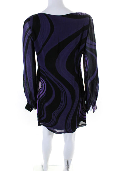 RED Valentino Womens Side Zip Long Sleeve Wavy Shift Dress Purple Black IT 42