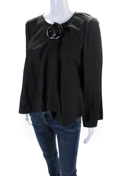 Armani Collezioni Womens Single Button Pinstriped Flower Jacket Black Wool 10
