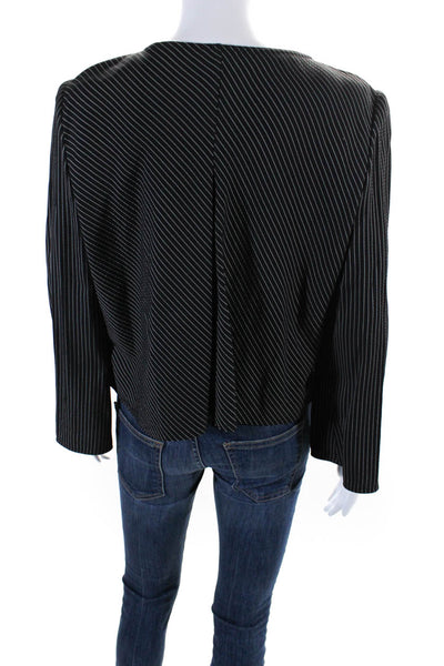 Armani Collezioni Womens Single Button Pinstriped Flower Jacket Black Wool 10