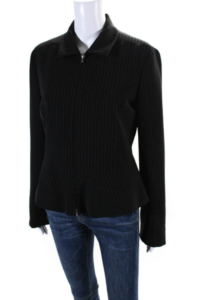 Armani Collezioni Womens Front Zip Collared Pinstriped Jacket Black Size 10