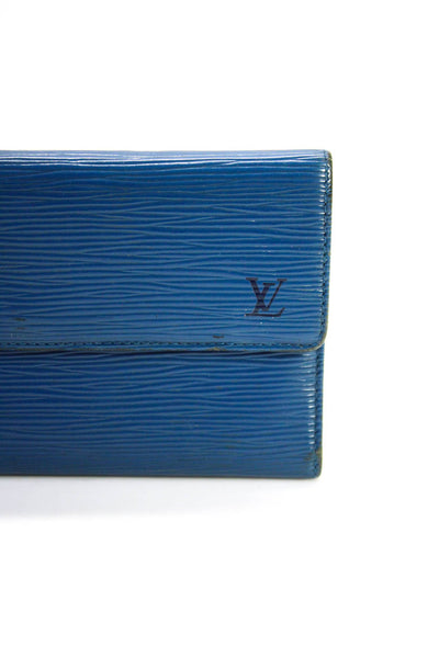 Louis Vuitton Womens Epi Leather Flap Tri Fold Wallet Blue