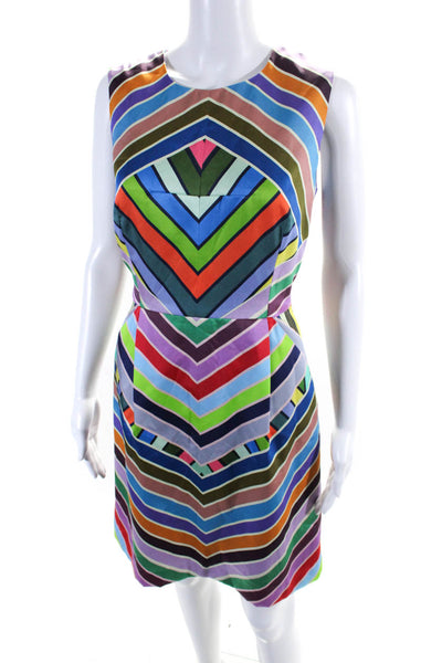 Milly Womens Striped Print Darted Zip Sleeveless Sheath Dress Multicolor Size 8