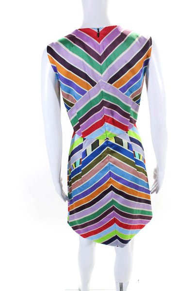 Milly Womens Striped Print Darted Zip Sleeveless Sheath Dress Multicolor Size 8