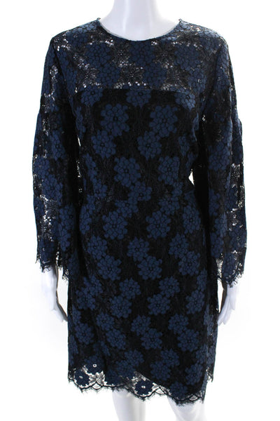 Trina Trina Turk Womens Floral Lace Zipped Bell Sleeve Midi Dress Navy Size 8