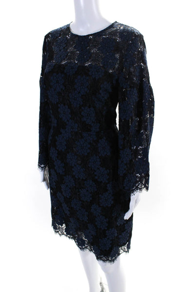 Trina Trina Turk Womens Floral Lace Zipped Bell Sleeve Midi Dress Navy Size 8