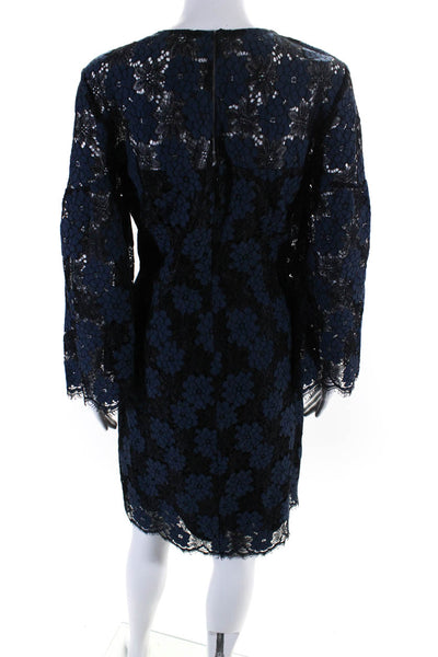 Trina Trina Turk Womens Floral Lace Zipped Bell Sleeve Midi Dress Navy Size 8