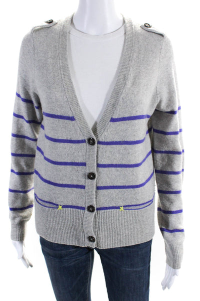 Autumn Cashmere Womens Cashmere Knit Striped Cardigan Sweater Gray Size S