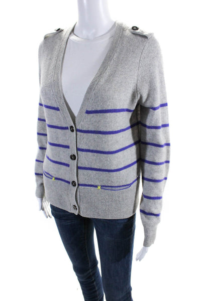 Autumn Cashmere Womens Cashmere Knit Striped Cardigan Sweater Gray Size S