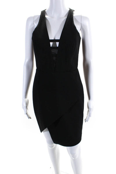 Mason Women's V-Neck Sleeveless Asymmetrical Bodycon Mini Dress Black Size 4