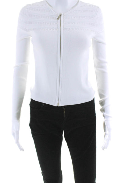 Catherine Catherine Malandrino Womens White Zip Long Sleeve Sweater Top Size XS