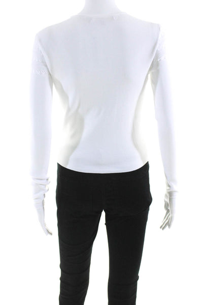 Catherine Catherine Malandrino Womens White Zip Long Sleeve Sweater Top Size XS