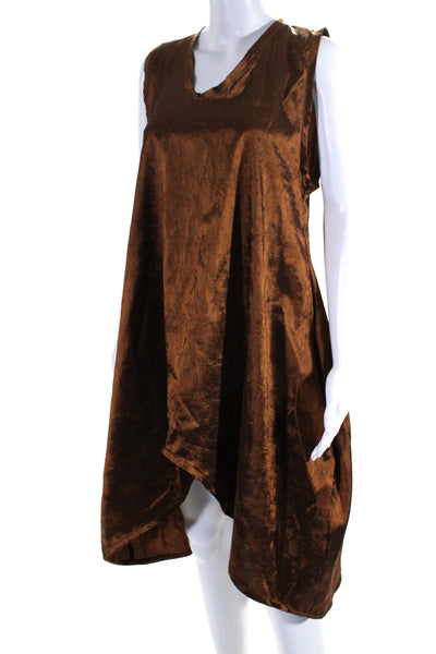 Diane Ness Womens Satin Crinkled Sleeveless Draped Hem Tank Dress Brown Size M