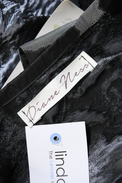 Diane Ness Womens Jacquard Short Sleeve Scoop Neck Tunic Blouse Top Blue Size L