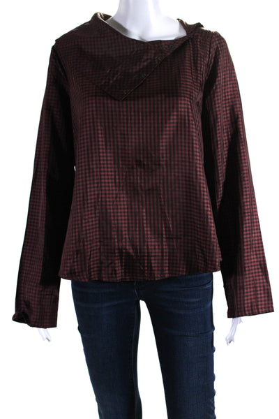 Babette Womens Check Print Long Sleeve Snap Neck Blouse Top Red Black Size M