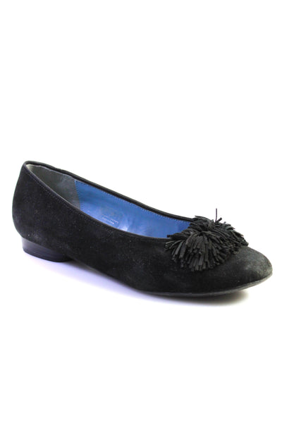 Ara Womens Suede Fringe Accent Round Toe Low Heel Flats Black Size 6.5US 37EU