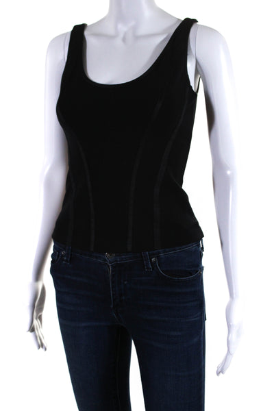 Donna Karan Womens Cotton Striped Darted Back Zipped Tank Blouse Black Size S