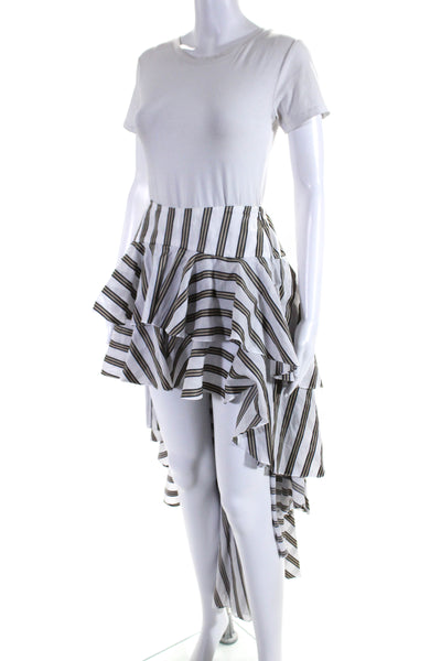 Caroline Constas Womens Striped Print Ruffled High Low Blouse Top White Size XS