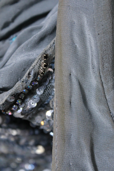 Elie Saab Womens Embroidered Sequined Hook & Loop Zip Gown Blue Size EUR36