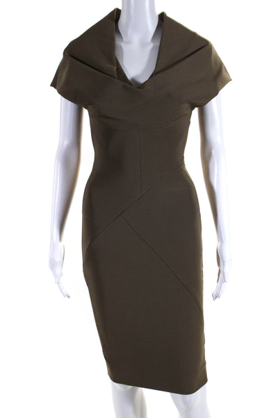 Victoria Beckham Womens Darted Draped Collared Zipped Pencil Dress Brown Size 2