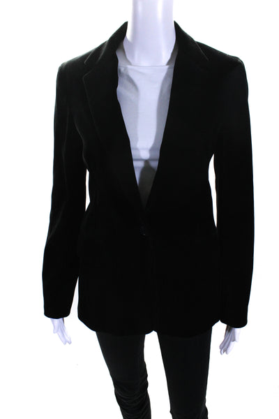 Theory Womens Notched Collar One Button Velvet Blazer Jacket Black Size Small