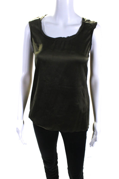 Elie Tahari Womens Satin Jersey Sleeveless Shell Top Blouse Olive Green Small