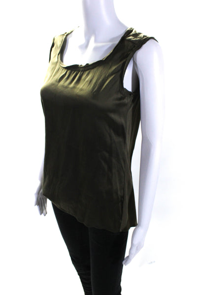 Elie Tahari Womens Satin Jersey Sleeveless Shell Top Blouse Olive Green Small