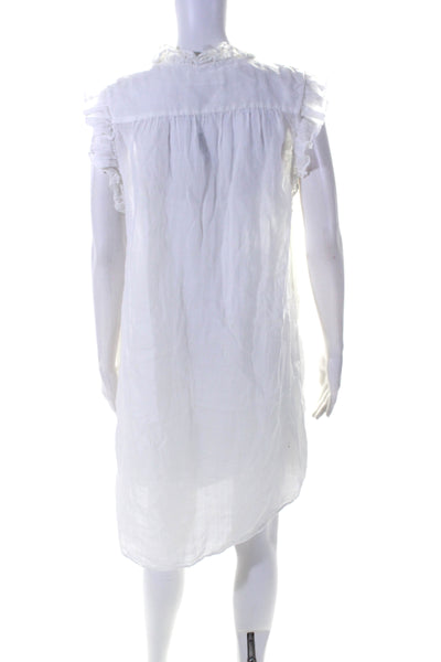 Frame Womens Ruffle Trim V Neck Sleeveless Shift Dress White Ramie Size XL