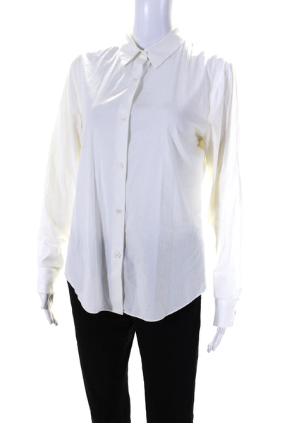 Theory Women's Collared Long Sleeves Button Down Shirt White Size M
