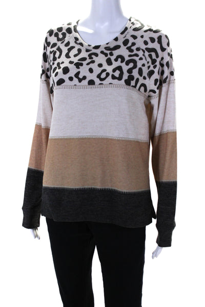 David Cline Womens Safari Print Color Block Sweater Beige Black Size Medium