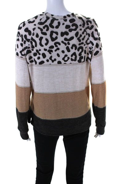 David Cline Womens Safari Print Color Block Sweater Beige Black Size Medium