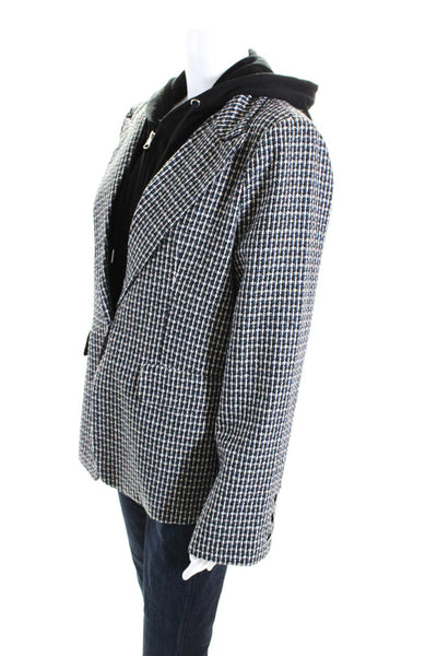 Elan Women's Hood Long Sleeves Zip Up Button Lined Blazer Plaid Size L