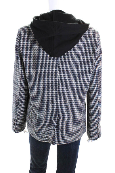 Elan Women's Hood Long Sleeves Zip Up Button Lined Blazer Plaid Size L