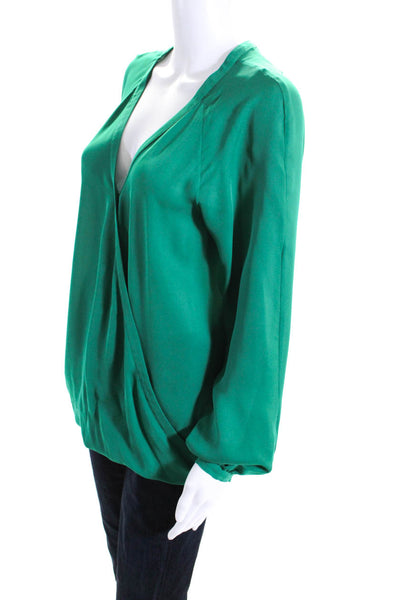 Parker Women's Round Neck Long Sleeves Open Back Silk Blouse Green Size L