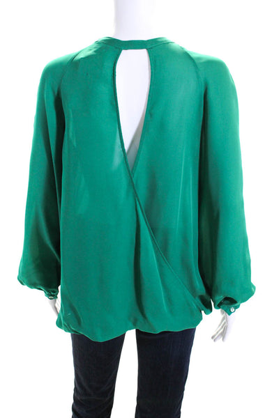 Parker Women's Round Neck Long Sleeves Open Back Silk Blouse Green Size L