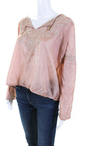 Calypso Christiane Celle Womens Silk Crepe Embroidered Blouse Top Beige Size 0
