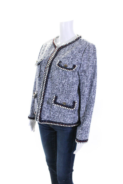 Zara Womens Tweed Twisted Hook Closure Mid Length Jacket Blazer Blue Size XL