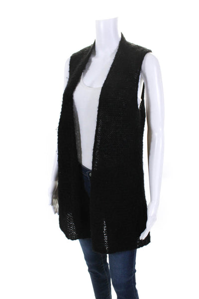 Eileen Fisher Womens Open Knit Sleeveless Open Front Cardigan Vest Black Size S