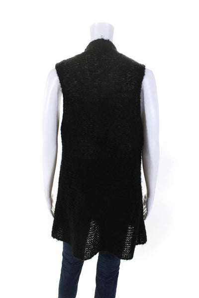 Eileen Fisher Womens Open Knit Sleeveless Open Front Cardigan Vest Black Size S