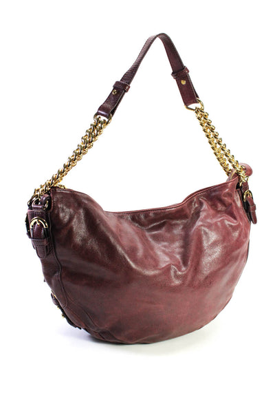 Badgley Mischka Leather Chain Link Strap Top Zip Hobo Shoulder Handbag Plum