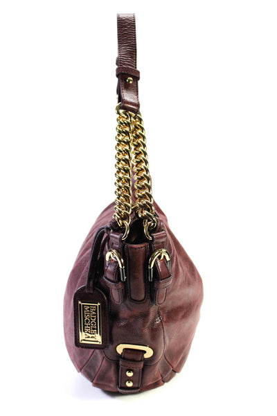 Badgley Mischka Leather Chain Link Strap Top Zip Hobo Shoulder Handbag Plum