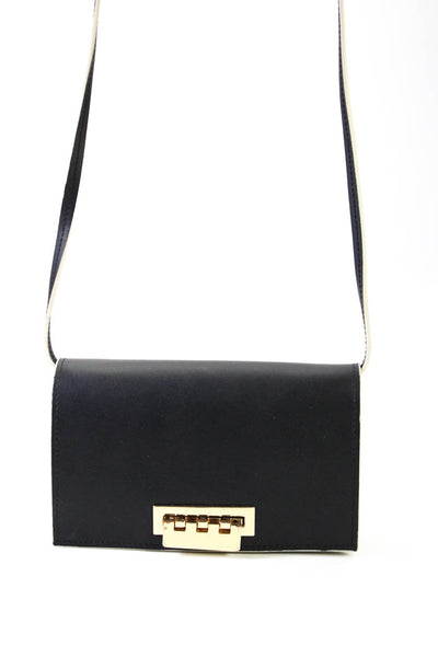 ZAC Zac Posen Leather Push Lock Small Crossbody Handbag Black White