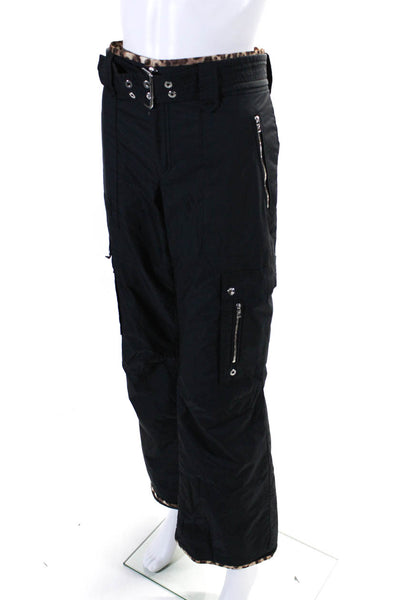 Bogner Womens Black Brown Animal Print Trim Belt Flare Leg Ski Pants Size 8