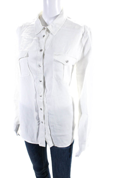 Paige Womens Solid White Collar Long Sleeve Button Down Shirt Size L