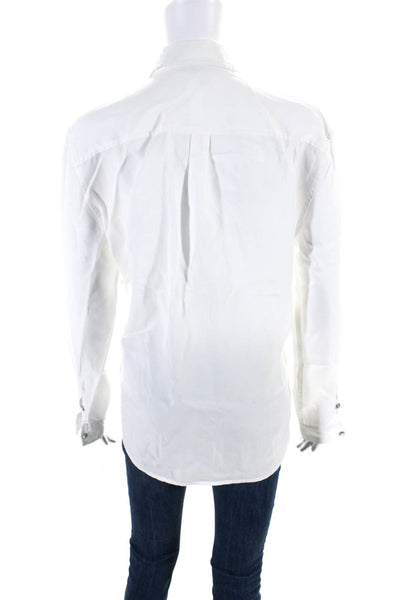 Paige Womens Solid White Collar Long Sleeve Button Down Shirt Size L