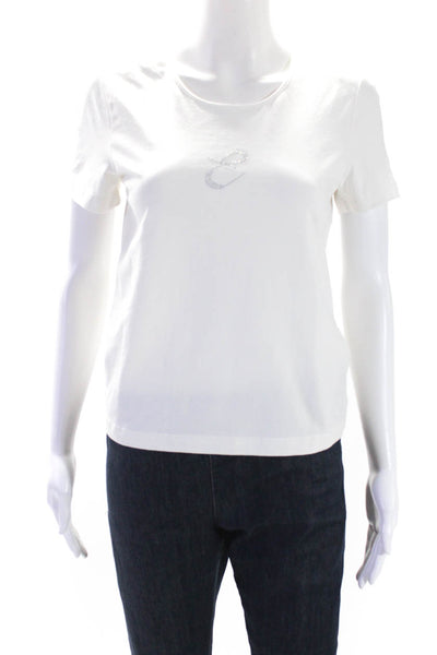 Escada Sport Womens Rhinestone Short Sleeved Round Neck T Shirt White Size M