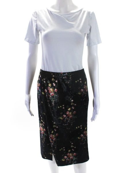 Brock Collection Womens Velvet Floral Print Split Straight Skirt Black Size 4