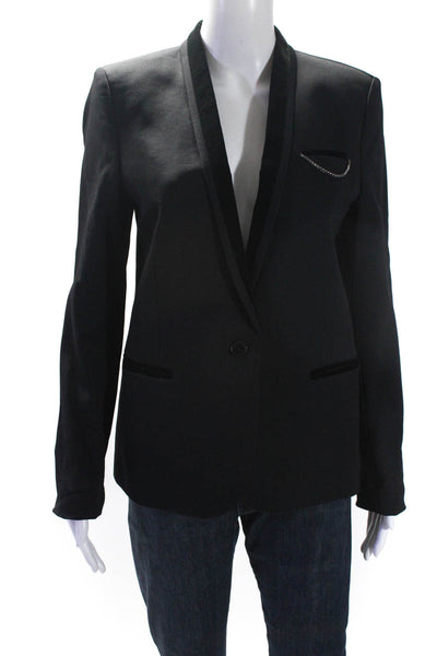 The Kooples Womens Velvet Trim One Button Blazer Jacket Black Wool Size IT 40