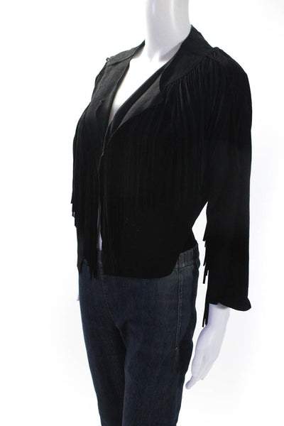Zara Woman Womens Open Front Suede Fringe Jacket Black Size Small
