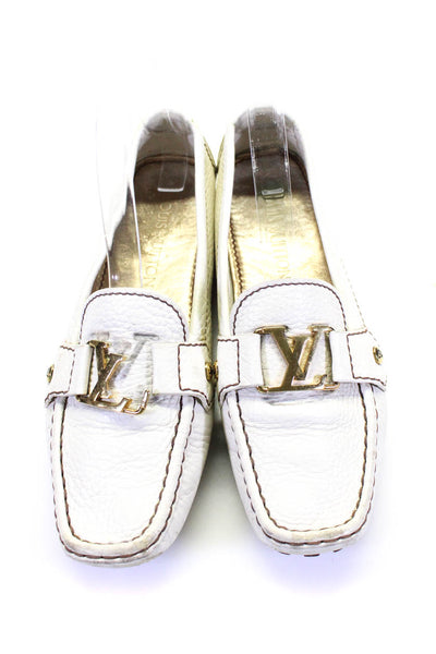 Louis Vuitton Womens Leather Gold Tone LV Slip On Loafers White Size 37 7